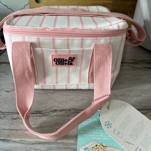 Pink Striped Insulated Lunch Bag